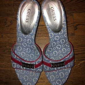 Guess blue and red wedge heels